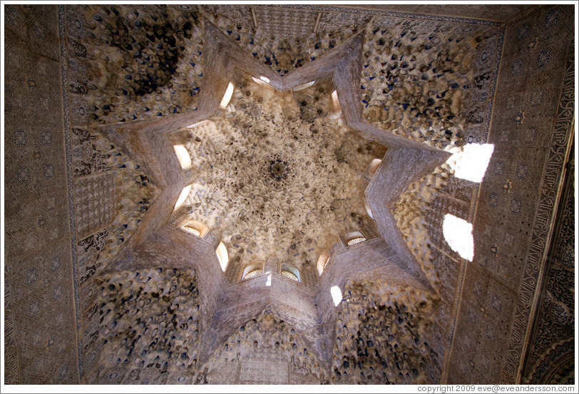 Star-shaped ceiling with a honeycomb pattern. Hall of the Abencerrajes, Nasrid Palace, Alhambra.