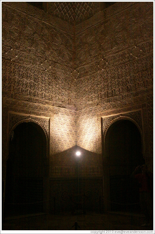 Corner of Comares Hall, Nasrid Palace, Alhambra at night.