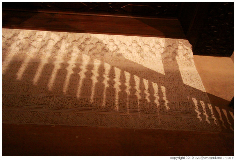 Shadow of a balcony railing at night, Mexuar, Nasrid Palace, Alhambra.