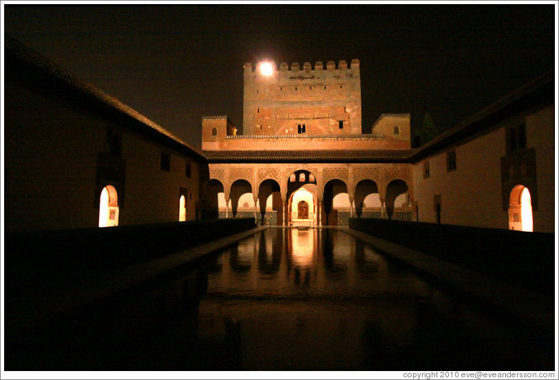 Patio de los Arrayanes, Nasrid Palace, Alhambra at night.