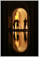 Reflected silhouettes, Patio de los Arrayanes, Nasrid Palace, Alhambra at night.
