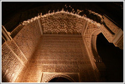 Arch, Patio de los Leones, Nasrid Palace, Alhambra at night.