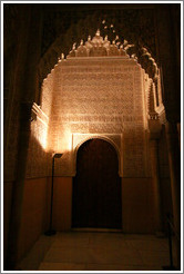 Arch, Patio de los Leones, Nasrid Palace, Alhambra at night.