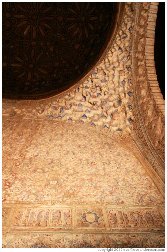 Ceiling, Sala de la Barca, Nasrid Palace, Alhambra at night.