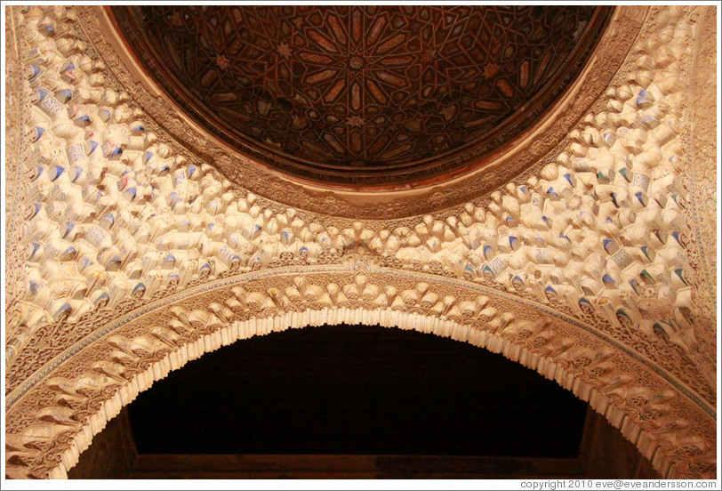 Ceiling, Sala de la Barca, Nasrid Palace, Alhambra at night.