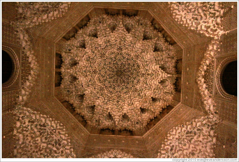 Hexagonal dome, Sala de las Dos Hermanas, Nasrid Palace, Alhambra at night.