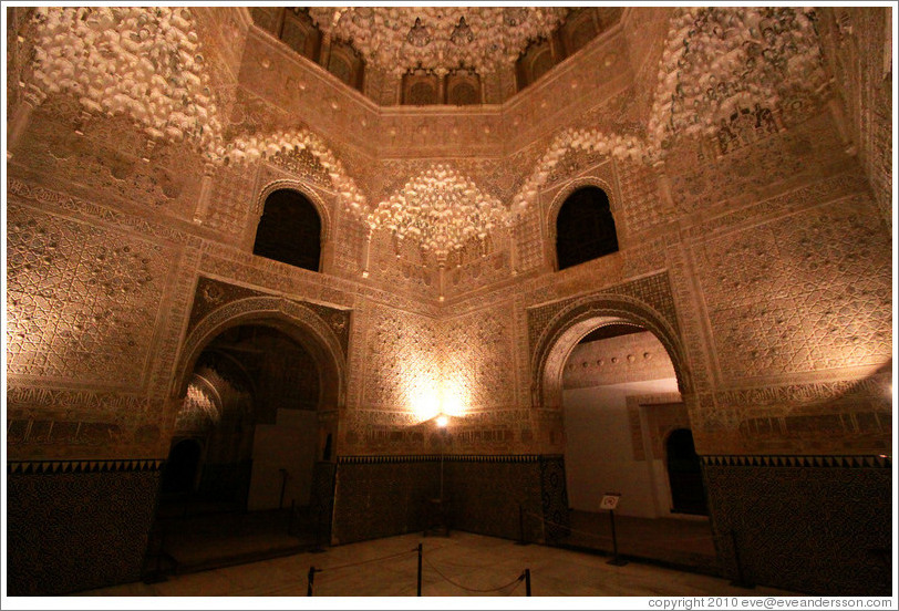 Hexagonal dome, Sala de las Dos Hermanas, Nasrid Palace, Alhambra at night.