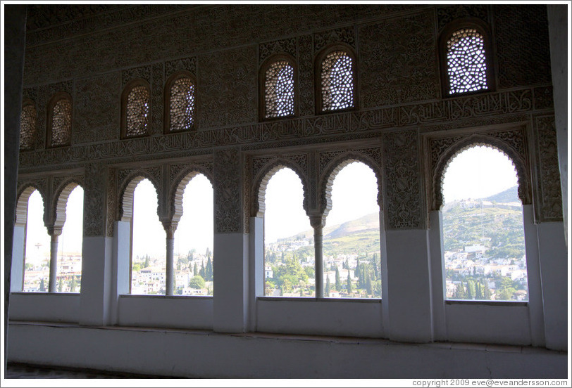 Windows with grand view of landscape.  Nasrid Palace, Alhambra.