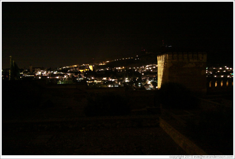 View from the Alhambra to the city of Granada at night.