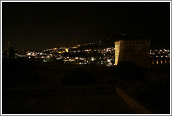 View from the Alhambra to the city of Granada at night.