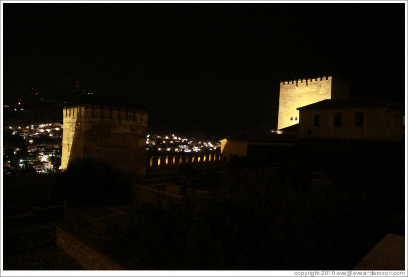 View from the Alhambra to the city of Granada at night.