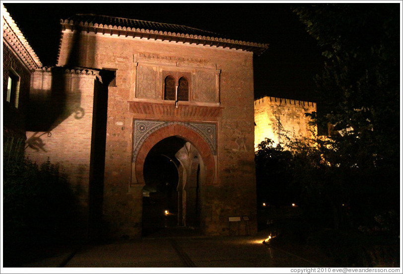 La Puerta del Vino (The Wine Gate),  Alhambra at night.