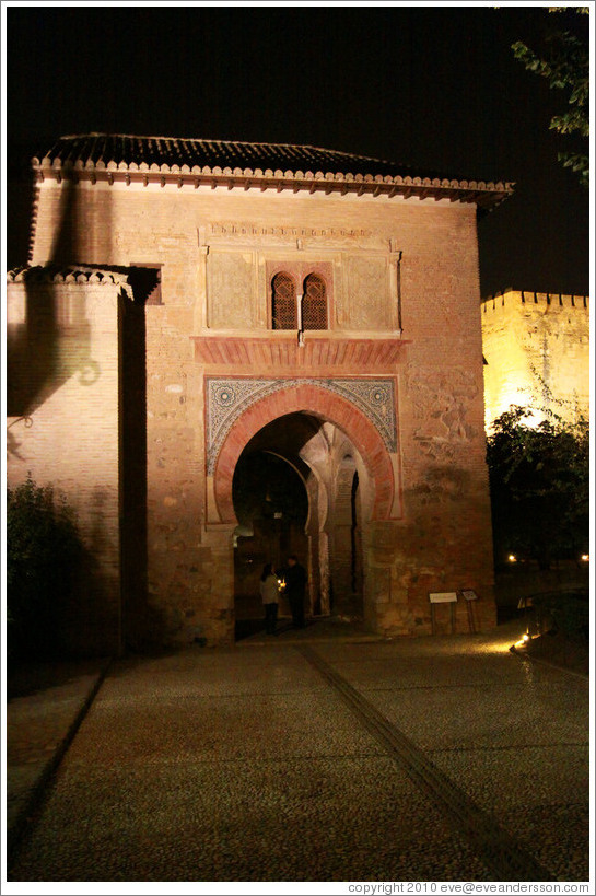 La Puerta del Vino (The Wine Gate),  Alhambra at night.