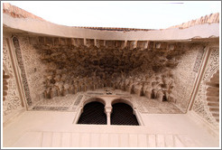 Looking up at entrance archway.  Corral del Carbon (Coal House).  City center.