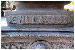 Lamppost detail reading "Sevilla 1892". Plaza de Bib-Rambla, city center.