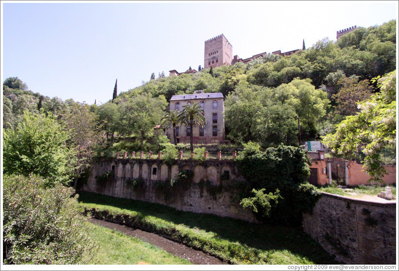 Darro River, with the Alhambra in the background.  City center.