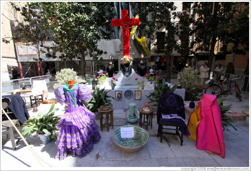 Cross for Fiesta de las Cruces near the Granada Cathedral.  City center.