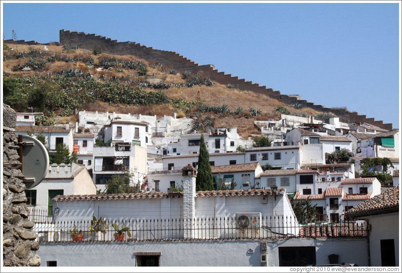 Sacromonte and a muralla, an 8th century wall that protected the city, viewed from Carril de San Agust? Albaic?