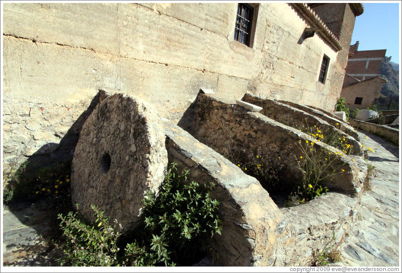 Outdoor bins, where olives were initially dropped off.  15th century Moorish olive oil mill, used by the town of Nig?elas until 1920.