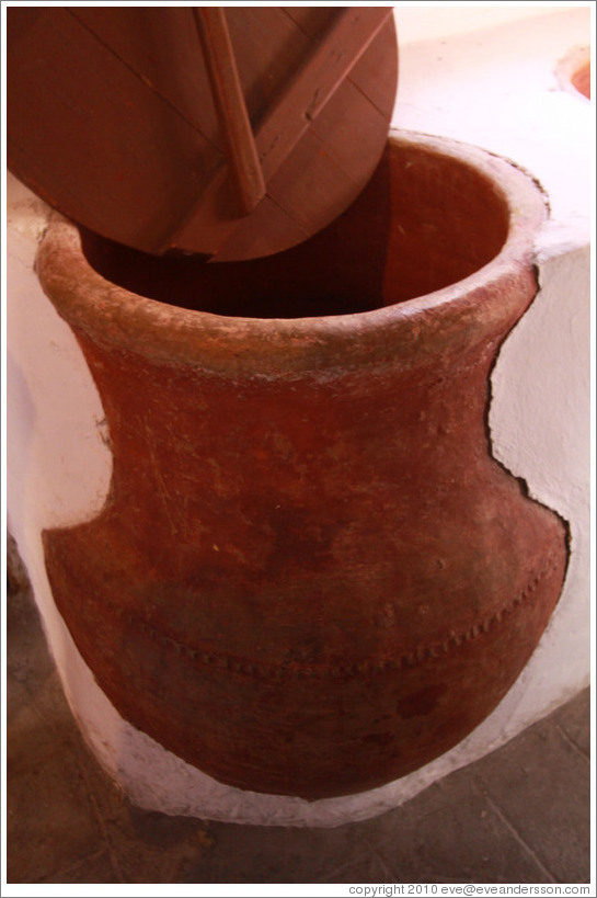Terra cotta container used for storing olive oil, in a 15th century Moorish olive oil mill, used by the town of Nig?elas until 1920.