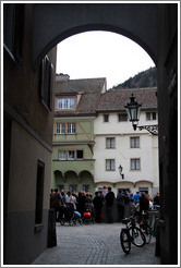 Paradiesgasse, looking through arch toward Arcas, Old Town, Chur.