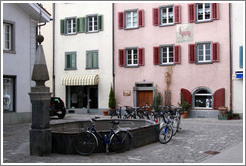 Fountain with bicycles, Vazerolgasse, Old Town, Chur.