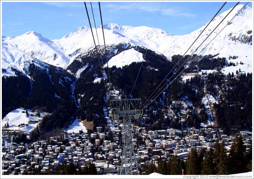 The town of Davos seen from the Jakobshornbahn gondola.