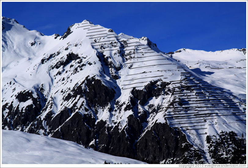 Mountains with avalanche control barriers, above Davos.