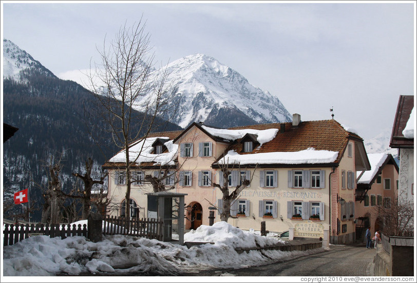 Hotel Meisser, with mountains behind.