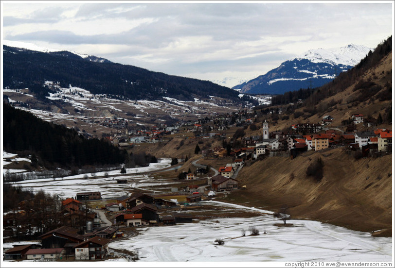 The village of Savognin, viewed from the Julier Pass.