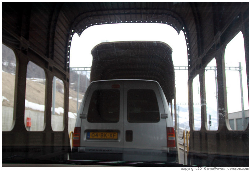 On the train that transports cars through the 20km Vereina Tunnel.