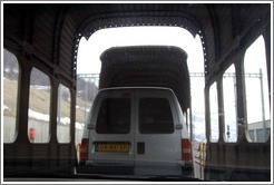 On the train that transports cars through the 20km Vereina Tunnel.