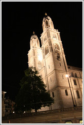 Grossm?nster (Great Church) at night.  Built in the 12th century.  Altstadt (Old Town).