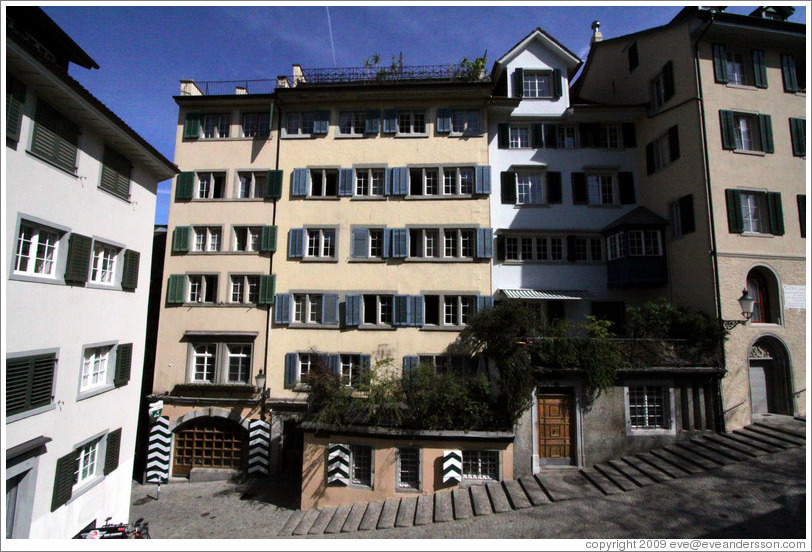 Houses on a hill with steps on Grossm?nsterplatz.  Altstadt (Old Town).