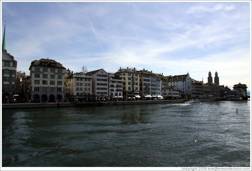 Limmatquai, with Grossm?nster (Great Church) visible in the distance.  Altstadt (Old Town).