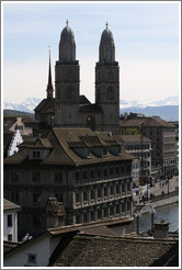 View of Grossm?nster (Great Church) from Lindenhof.  Altstadt (Old Town).