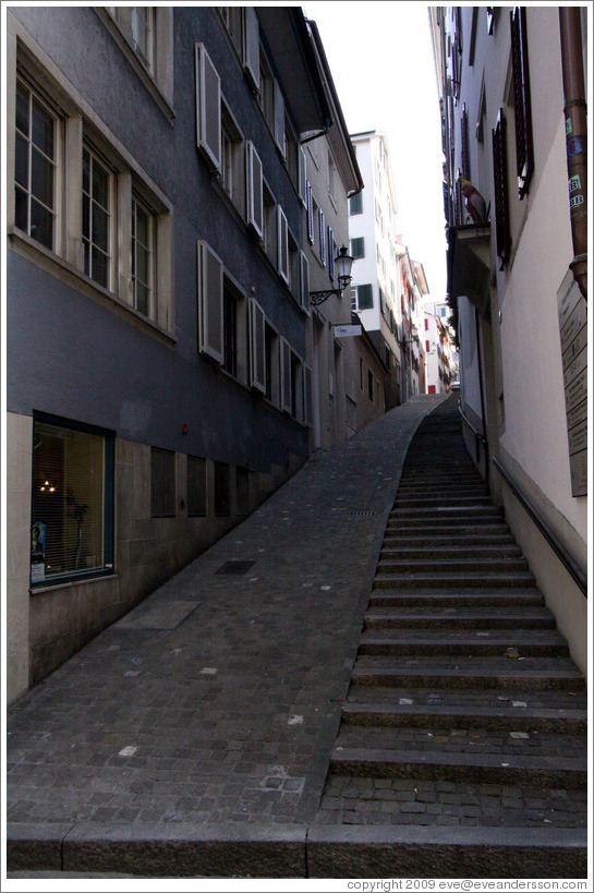 Narrow street with staircase off of Oberdorfstrasse.  Altstadt (Old Town).