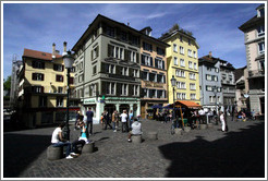 Bustling square on Niederdorfstrasse.  Altstadt (Old Town).