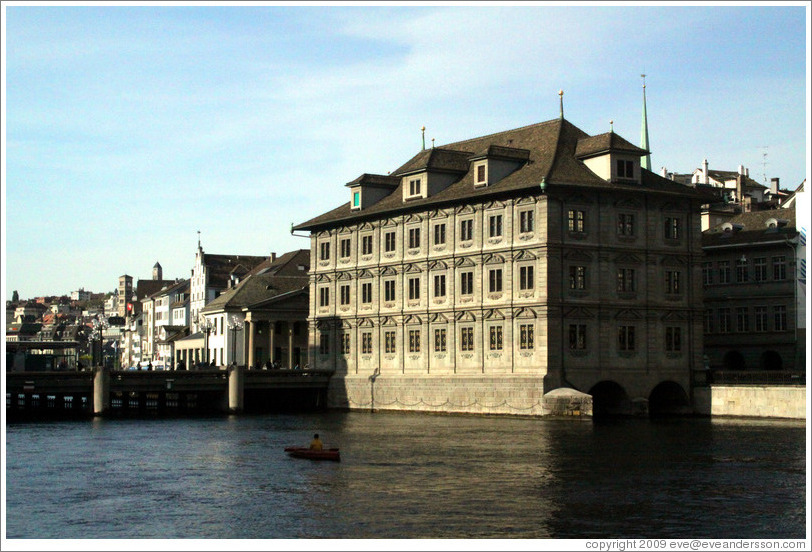 Rathaus (Town Hall), on the Limmat river.  Altstadt (Old Town).