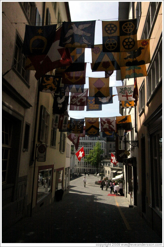Flags on Widdergasse.  Altstadt (Old Town).