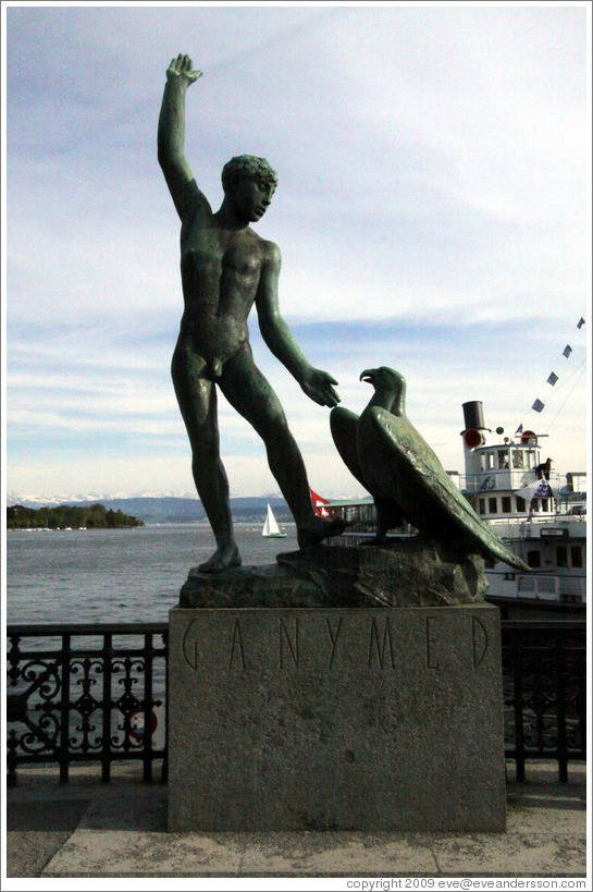 Statue of Ganymede and Zeus (represented as an eagle).  B?rkliplatz, on the shore of Z?richsee (Lake Z?rich).