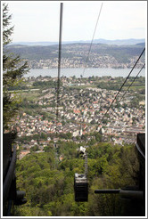 Cable car, with the town of Adliswil below, viewed from Felsenegg.