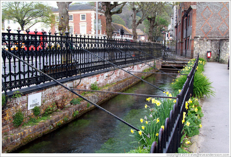 River Itchen, with a "No Fishing Sign".  Abbey Gardens.