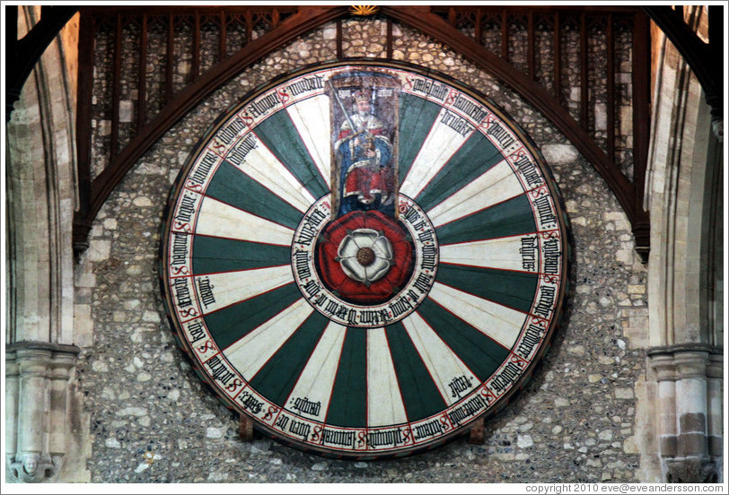 Round Table, built 1250-80, inscribed "This is the Round Table of Arthur with 24 of his named nights."  Great Hall, Winchester Castle.