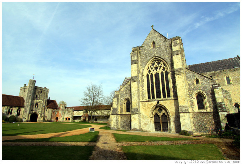 Courtyard, with the Transitional Norman Church (12- to 14th-century construction) in the foreground, Hospital of St Cross.