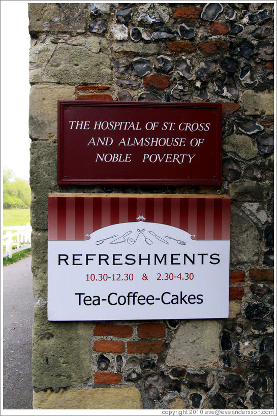 Sign, The Hospital of St Cross and Almshouse of Noble Poverty.
