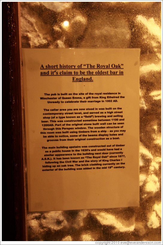 A short history of "The Royal Oak" and its claim to be the oldest bar in England.