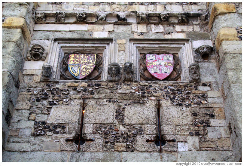 Coats of arms and faces, Westgate.
