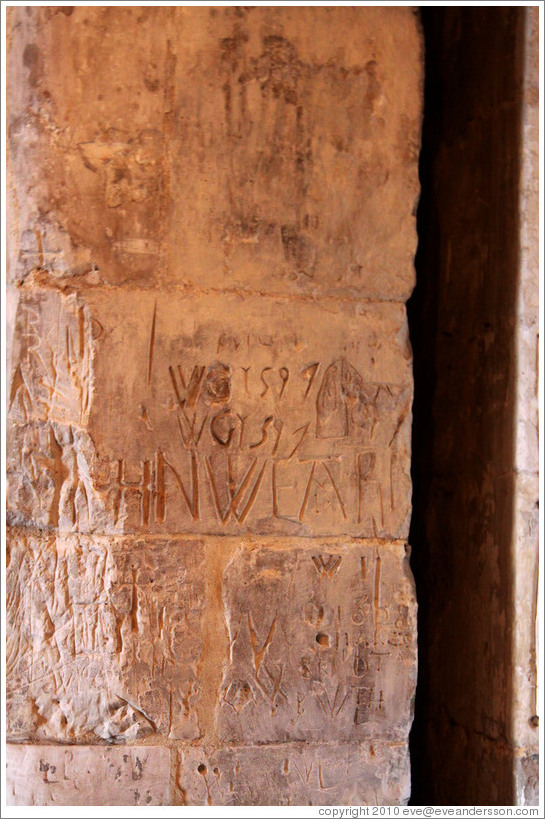 Graffiti made by prisoners. 1597, presumably the year, is inscribed in the wall.  Westgate.