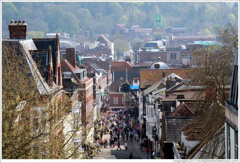 View of High St, downtown Winchester, from the roof of Westgate. (Photo